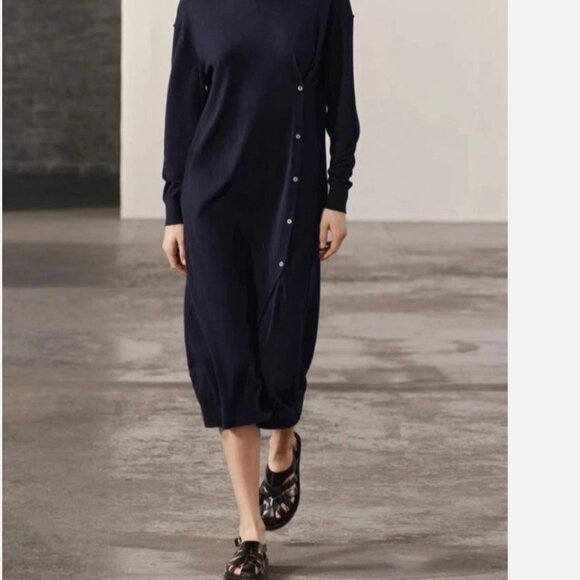 NWT Zara Fine Wool Blend Lightweight Midi Dress  Navy Long Sleeve  Lagenlook M - Picture 9 of 13
